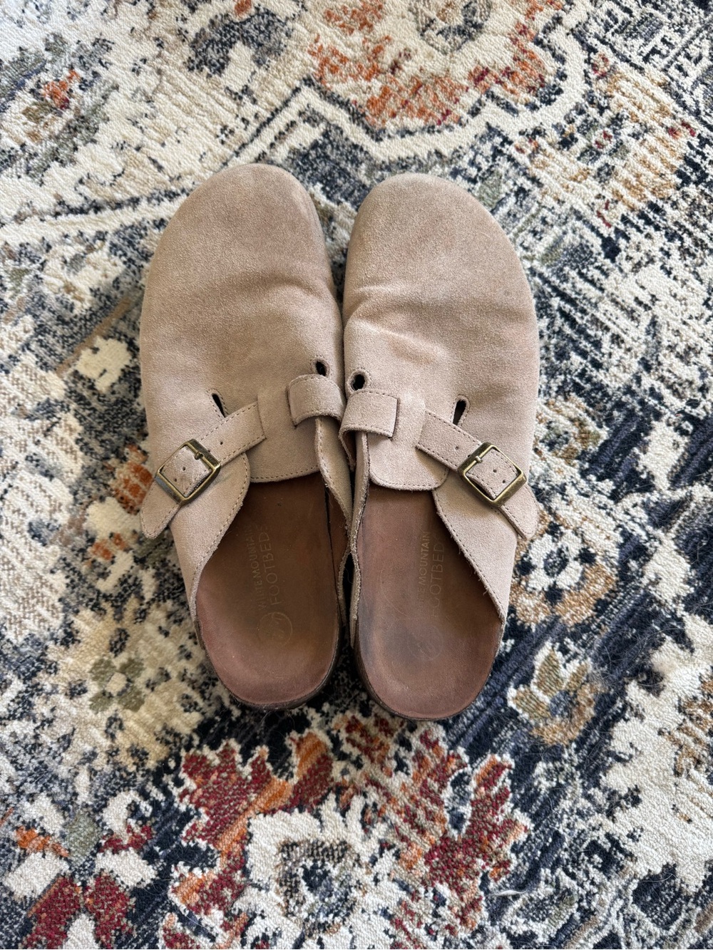 White Mountain Beige Suede Buckle Slip-On Mules